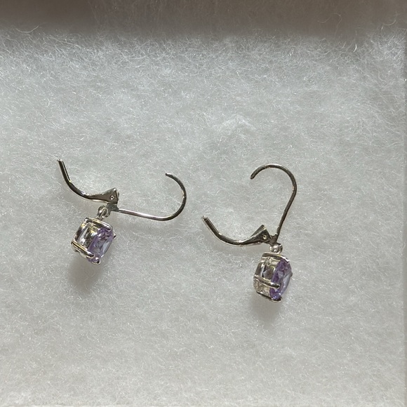 Loft Earrings, Silver Tone with Faux Amethyst, Beautiful Sparkle, - Picture 7 of 7
